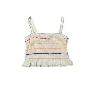 Forever 21 Women's White Multicolor Striped Sleeveless Peplum Top Size Large